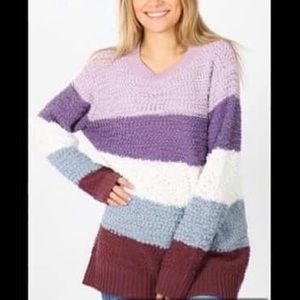 New Popcorn textured color block sweater